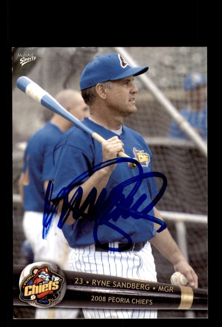 Signed Baseball Card Auto Ryne Sandberg 2008 MultiAd Peoria Chiefs HOF