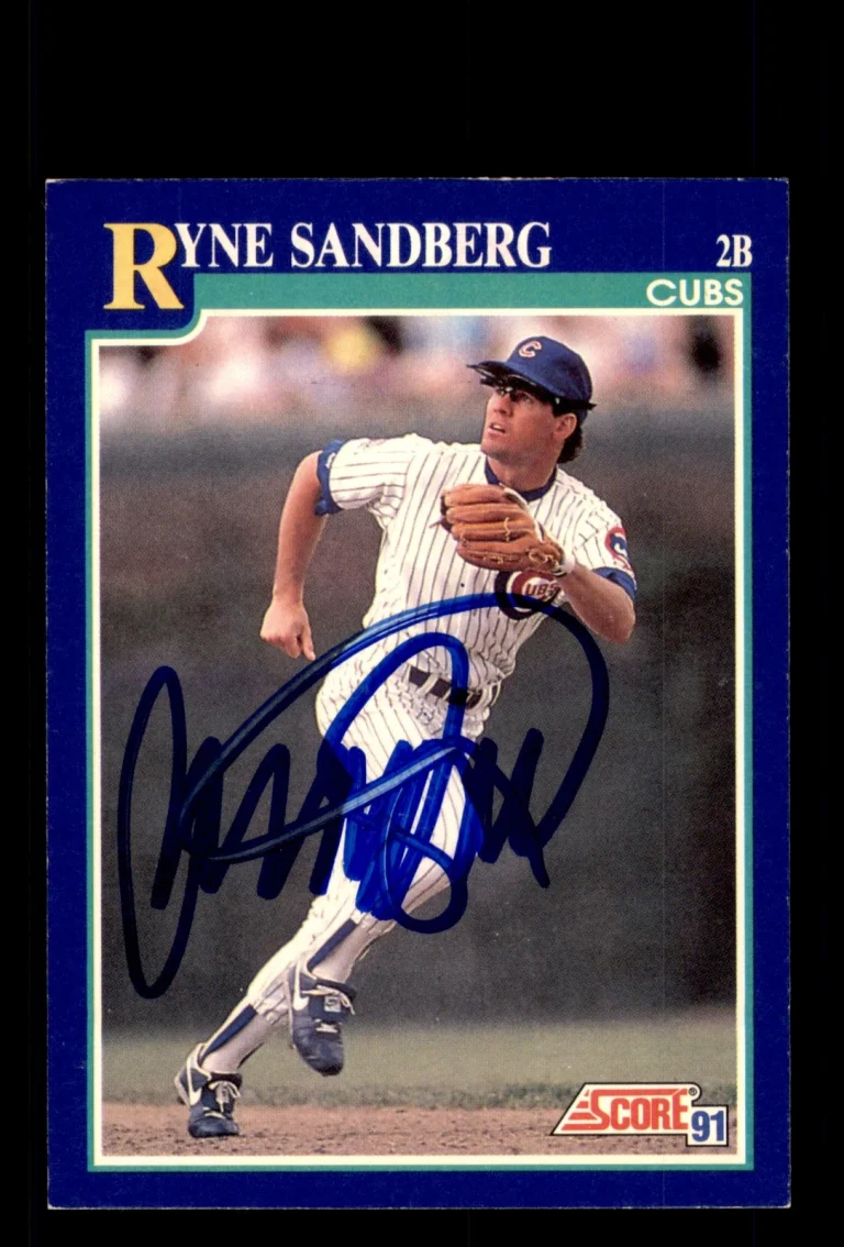 Signed Baseball Card Auto Ryne Sandberg 1991 Score #3 Chicago Cubs