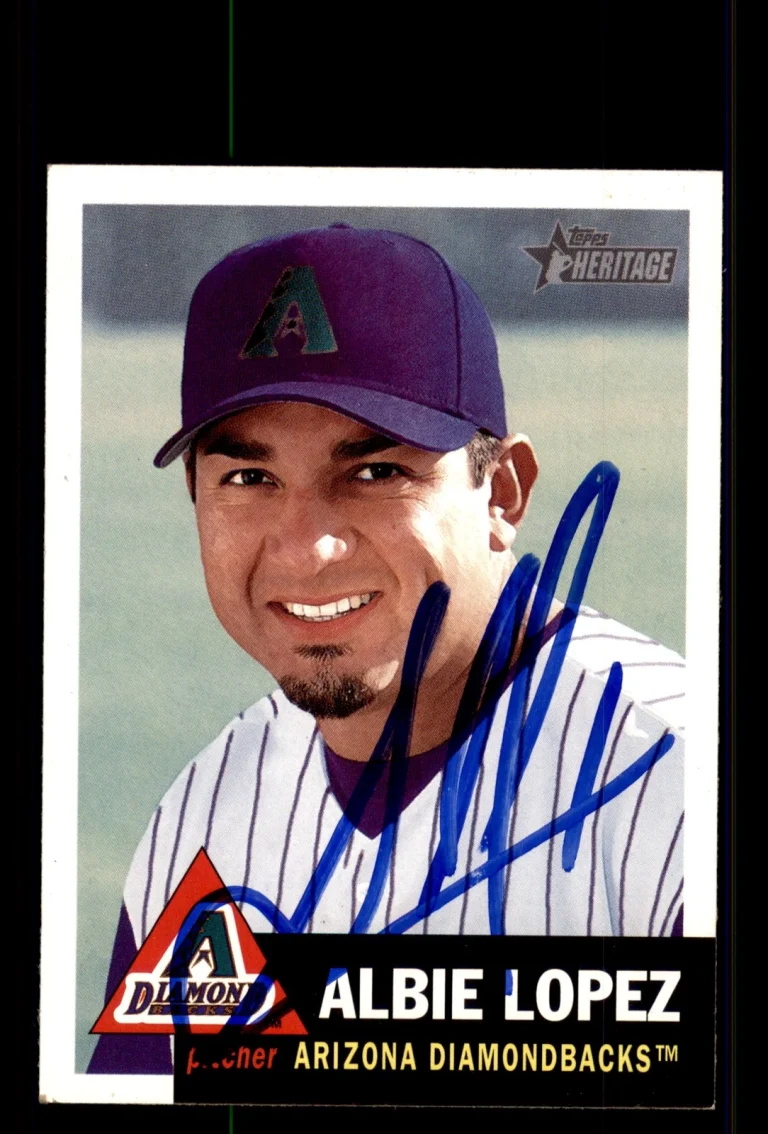 Signed Baseball Card Auto Albie Lopez 2002 Topps Heritage #328 Diamondbacks