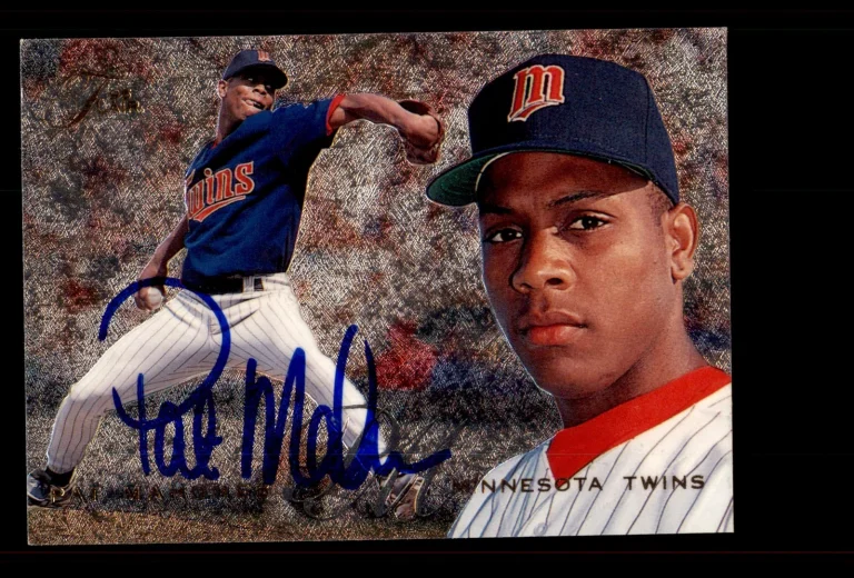 Signed Baseball Card Auto Pat Mahomes 1995 Flair #59 Minnesota Twins