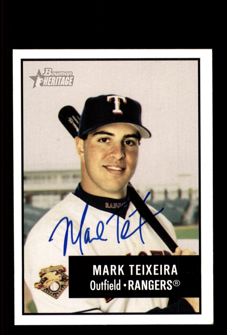 Signed Baseball Card Auto Mark Teixeira 2003 Bowman Heritage #74 Texas Rangers