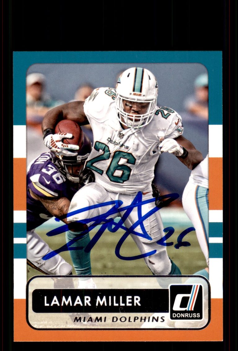 Signed Football Card Auto Lamar Miller 2015 Donruss #45 Miami Dolphins