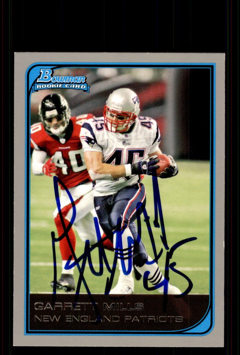 Signed Football Card Auto Garrett Mills 2006 Bowman #247 New England Patriots
