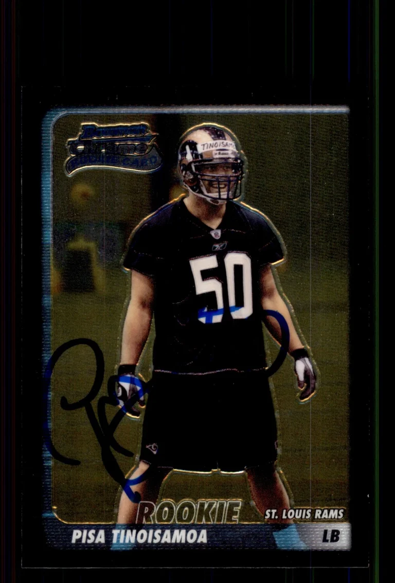 Signed Football Card Auto Pisa Tinoisamoa 2003 Bowman Chrome #208 St. Louis Rams