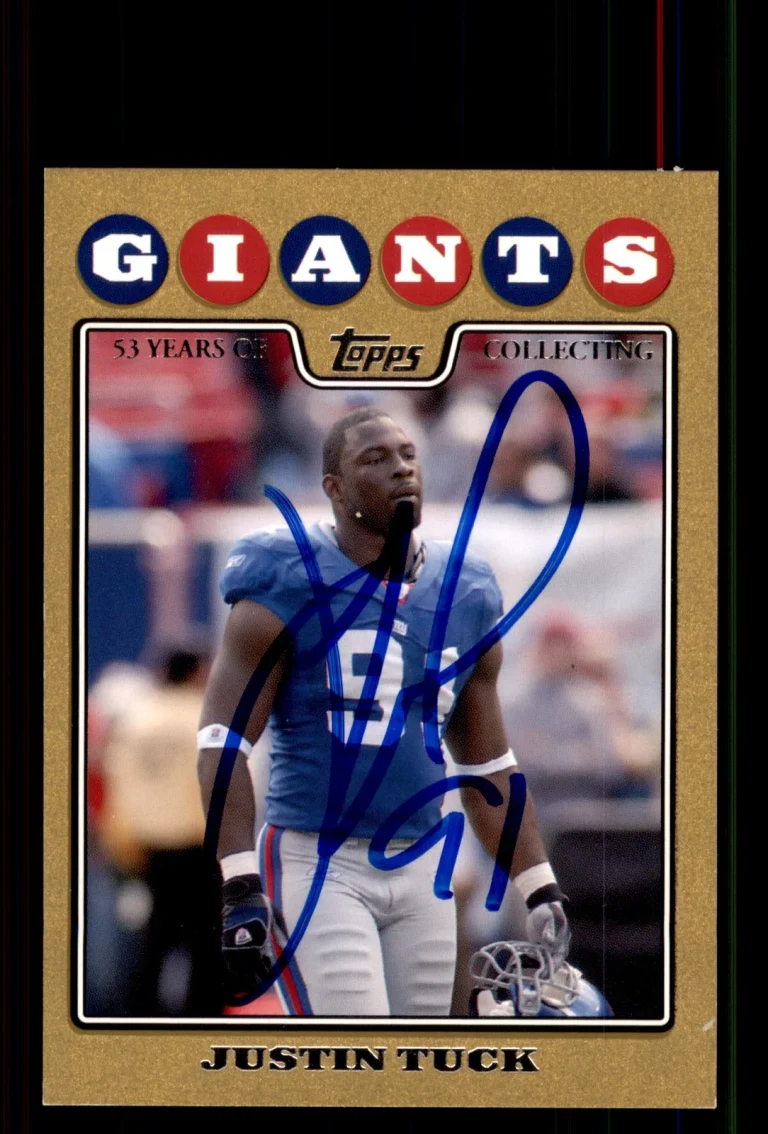 Signed Football Card Auto Justin Tuck 2008 Topps #218 New York Giants Gold