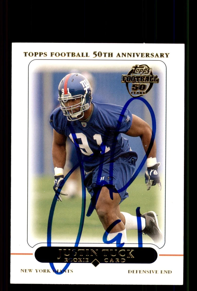 Signed Football Card Auto Justin Tuck 2005 Topps #394 New York Giants