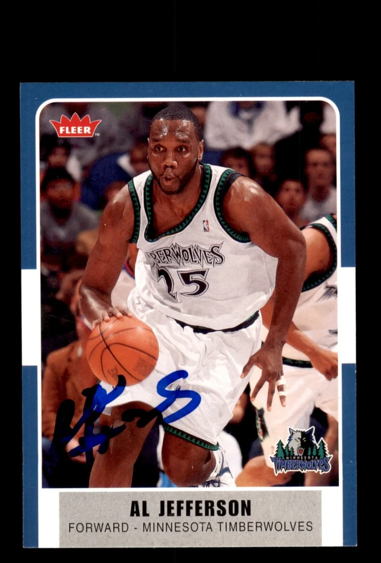 Signed Basketball Card Auto Al Jefferson 2007-08 Fleer #96 Timberwolves