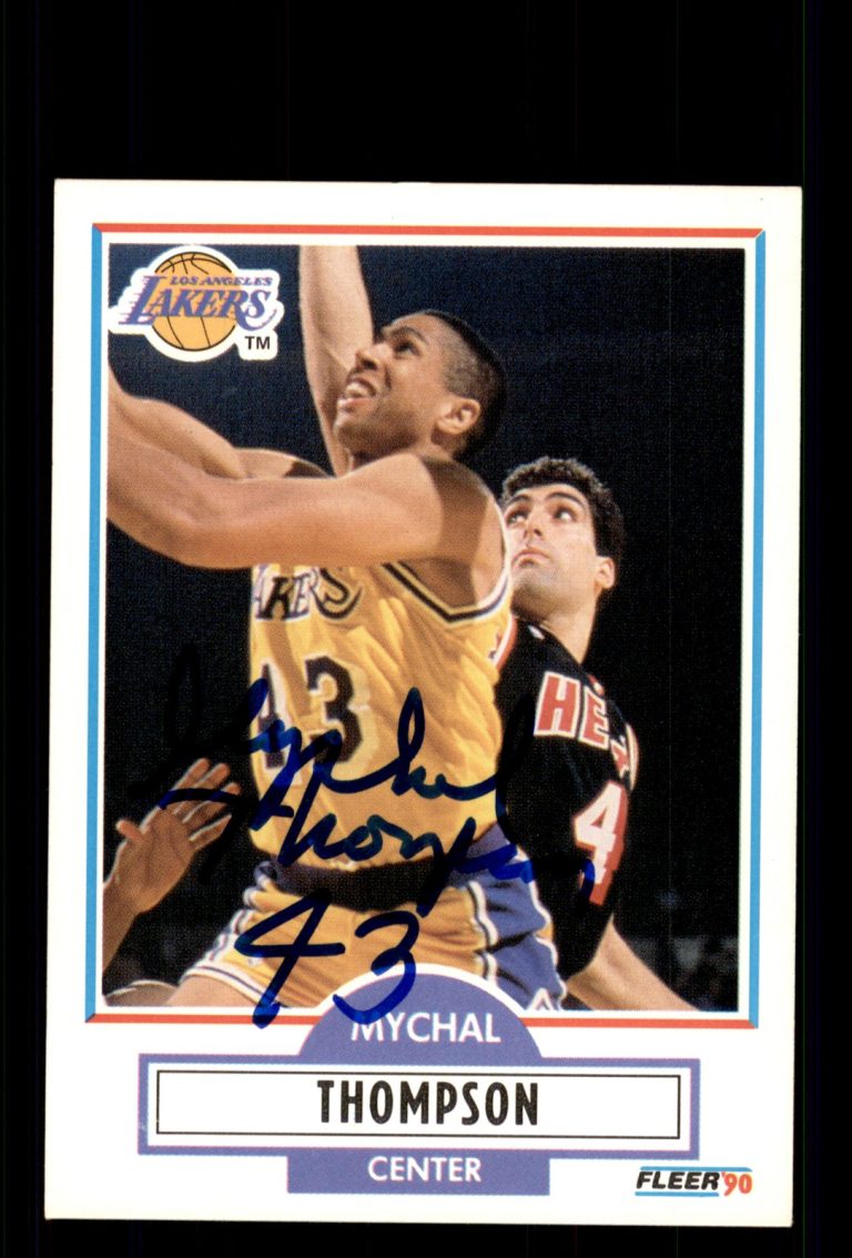 Signed Basketball Card Auto Mychal Thompson 1990-91 Fleer #95 Los Angeles Lakers
