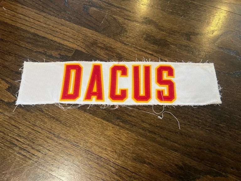KANSAS CITY CHIEFS GAME USED ? ISSUED JERSEY NAMEPLATE NFL WESTON DACUS ARKANSAS