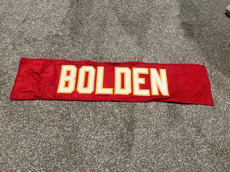 KANSAS CITY CHIEFS GAME USED ? TEAM ISSUED JERSEY NAMEPLATE JURAN BOLDEN