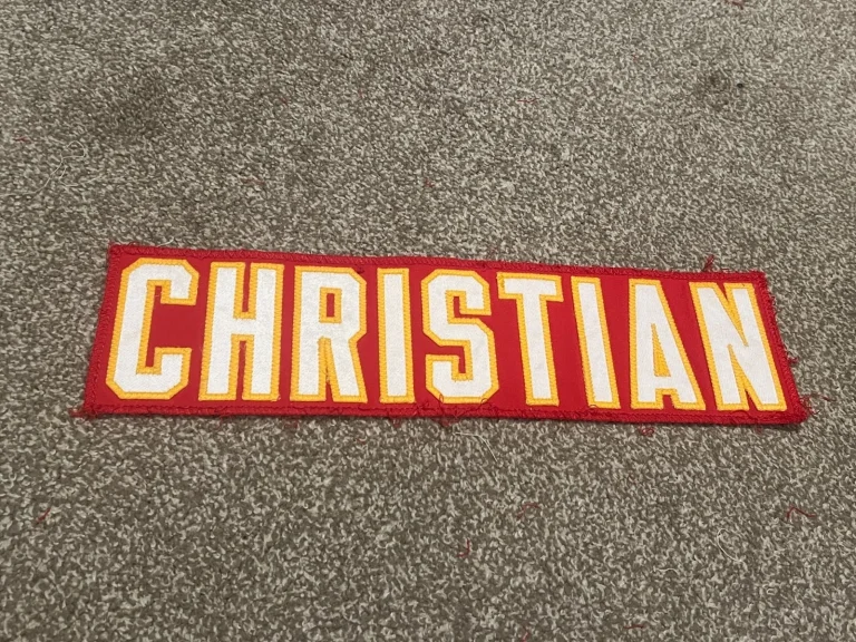 KANSAS CITY CHIEFS GAME USED ? TEAM ISSUED JERSEY NAMEPLATE GERON CHRISTIAN