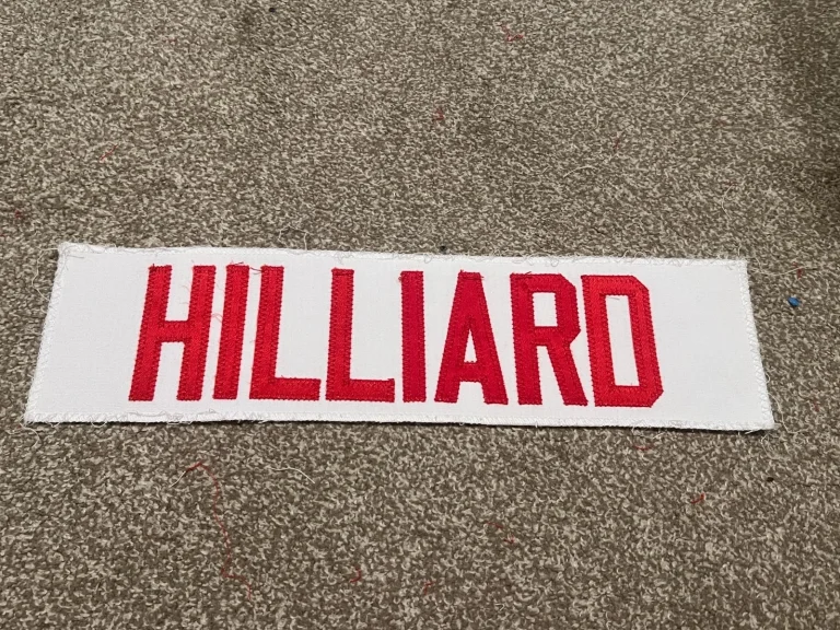 KANSAS CITY CHIEFS GAME USED ? ISSUED JERSEY NAMEPLATE JUSTIN HILLIARD OHIO ST.