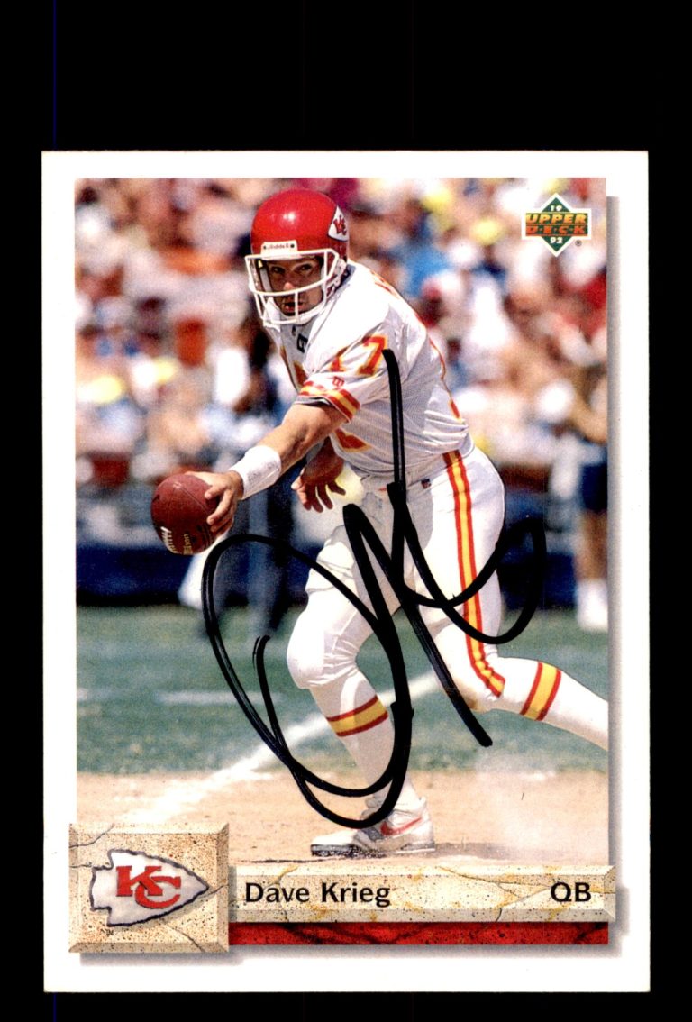 Signed Football Card Auto Dave Krieg 1992 Upper Deck #508 Kansas City Chiefs