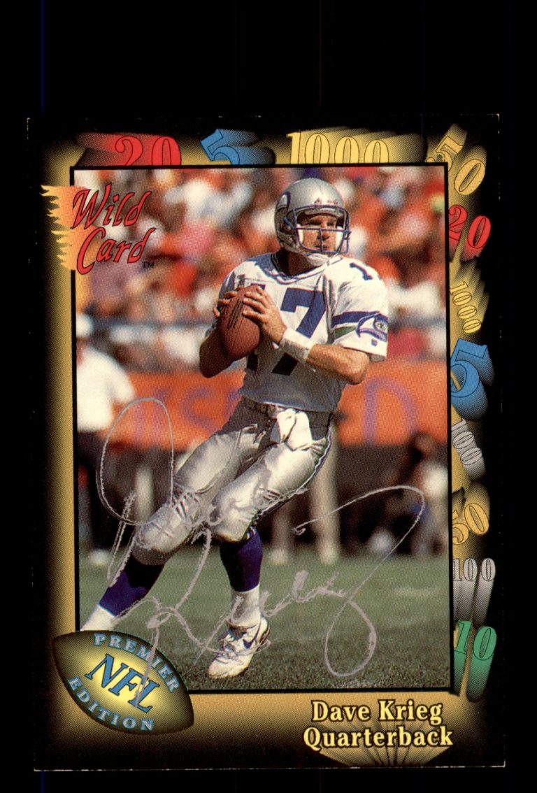 Signed Football Card Auto Dave Krieg 1991 Wild Card #8 Seattle Seahawks