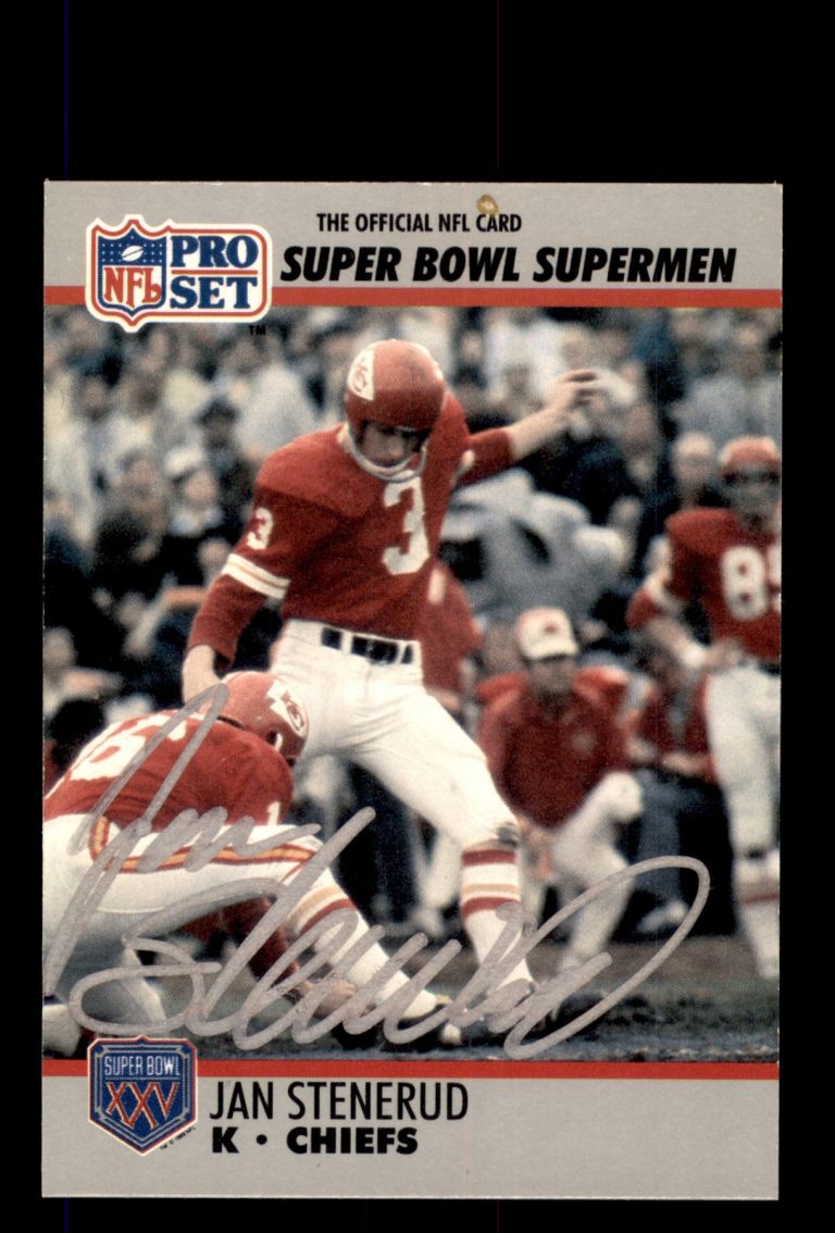 Signed Football Card Auto Jan Stenerud 1990-91 Pro Set Super Bowl  #122 Chiefs