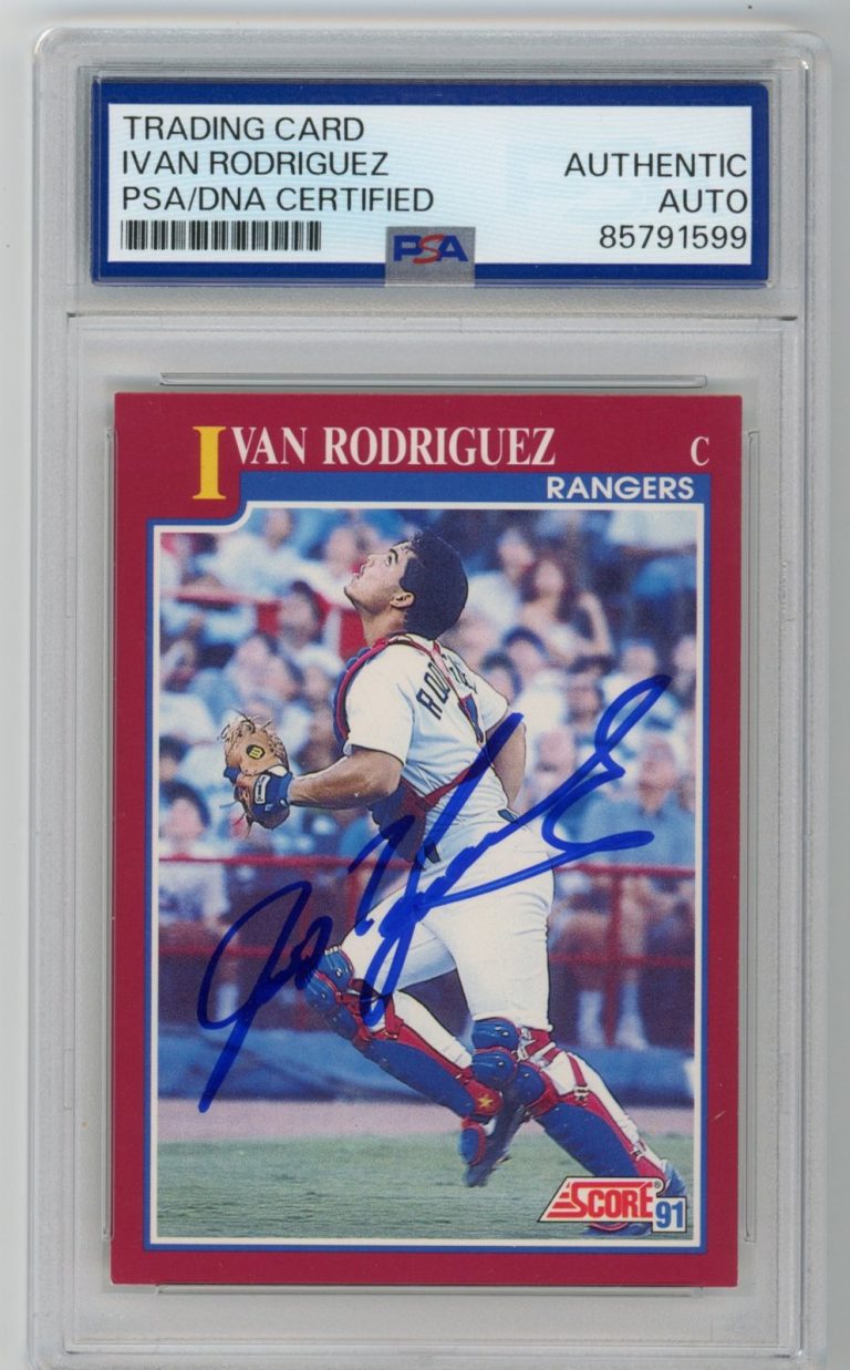 Signed Baseball Card Auto Ivan Rodriguez 1991 Score Rookie & Traded #82T PSA/DNA