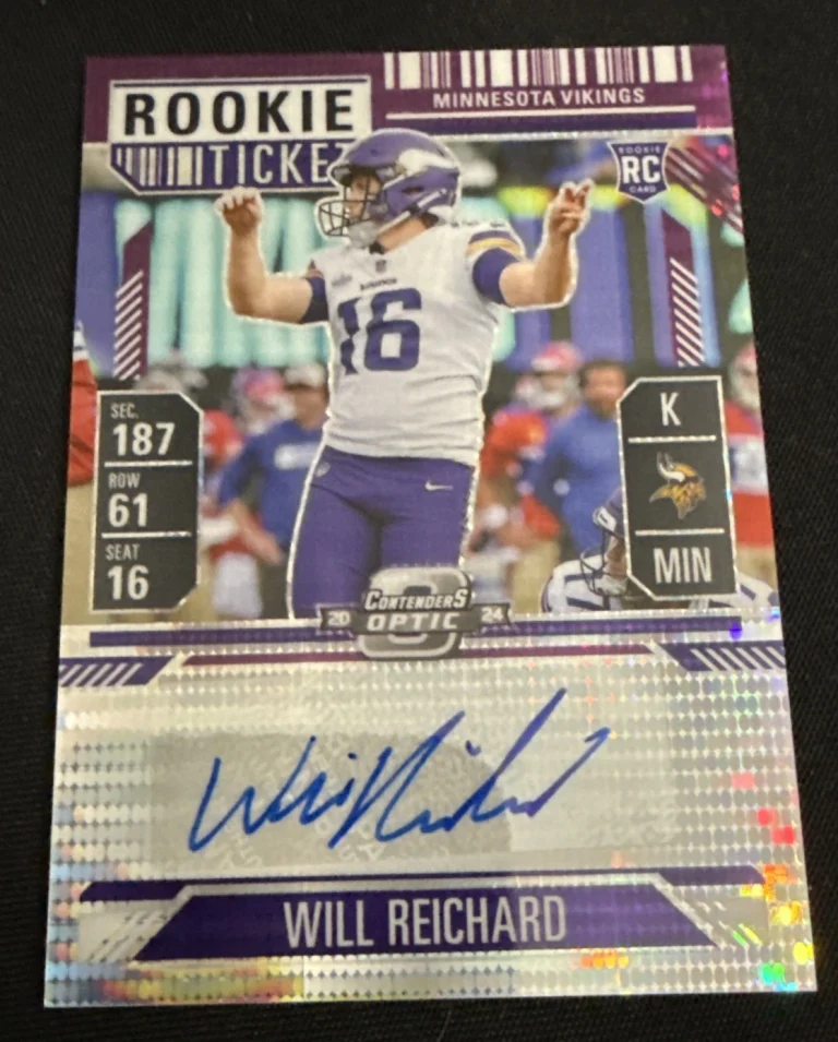 2024 Contenders Optic Rookie Ticket Autographs Will Reichard Purple Pulsar /21