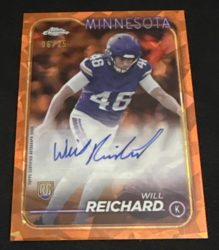 Will Reichard 2024 Topps Chrome ORANGE Sapphire Vikings Rookie Auto 6/25 SSP
