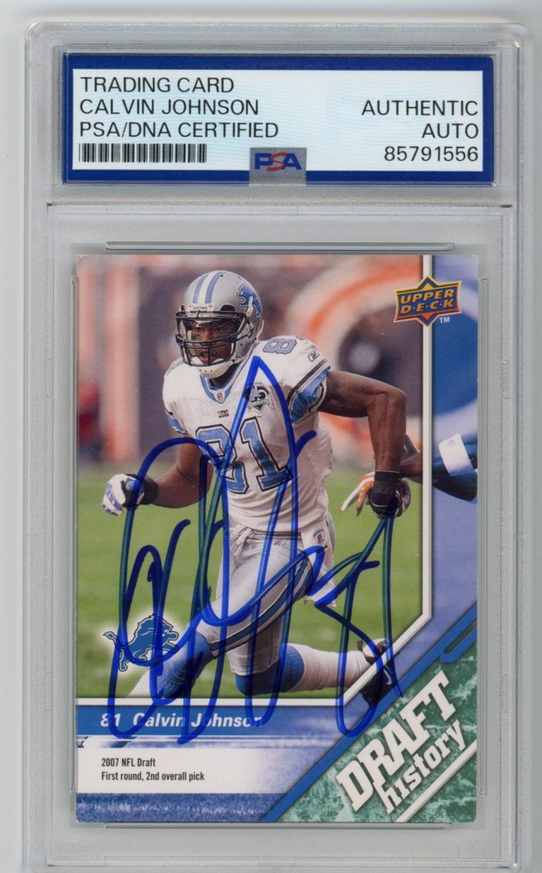 Signed Football Card Auto Calvin Johnson 2009 Upper Deck DE #186 HOF PSA/DNA