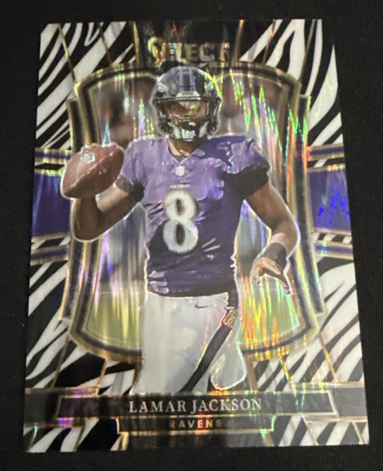 2025 Panini Select - Premier Level Lamar Jackson #160 Zebra Shock Prizm
