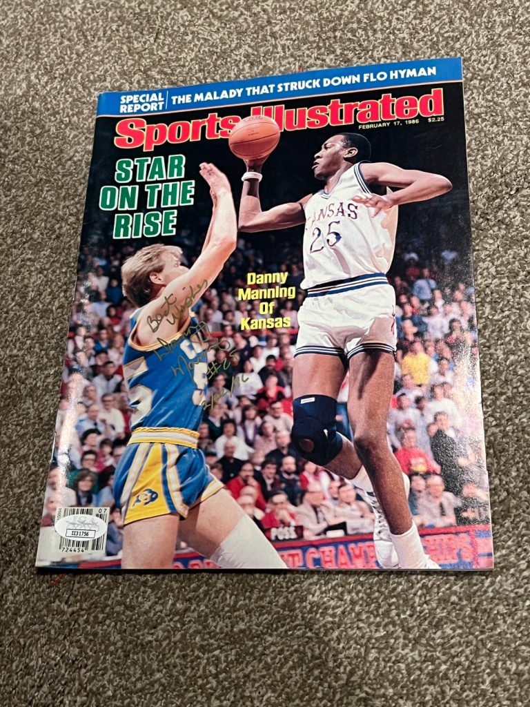DANNY MANNING SIGNED SPORTS ILLUSTRATED BASKETBALL KU JAYHAWKS AUTO JSA COA