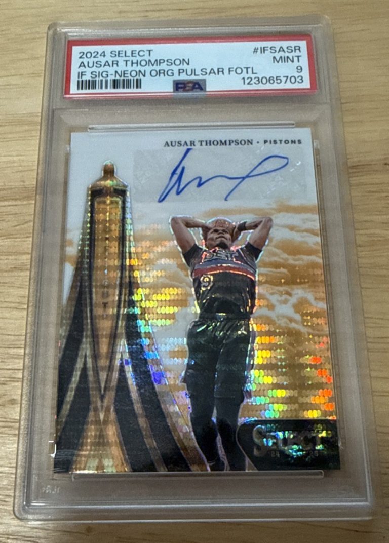 55 2024-25 Panini Select Ausar Thompson Auto Neon Orange Pulsar FOTL 5/30 PSA 9