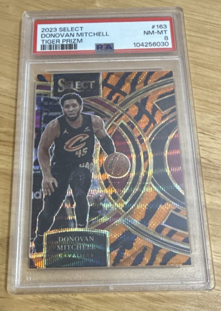 2023-24 Select - Premier Level Donovan Mitchell #163 Tiger Stripes Prizm PSA 8