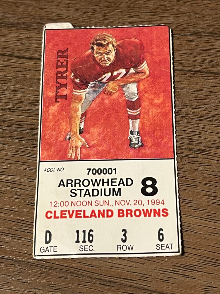 VTG FOOTBALL TICKET KANSAS CITY CHIEFS CLEVELAND BROWNS 11/20 1994
