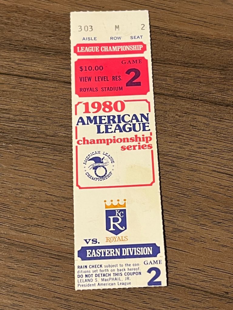 VTG Baseball Ticket KANSAS CITY ROYALS 1980 PLAYOFF ALCS NEW YORK YANKEES GAME 2