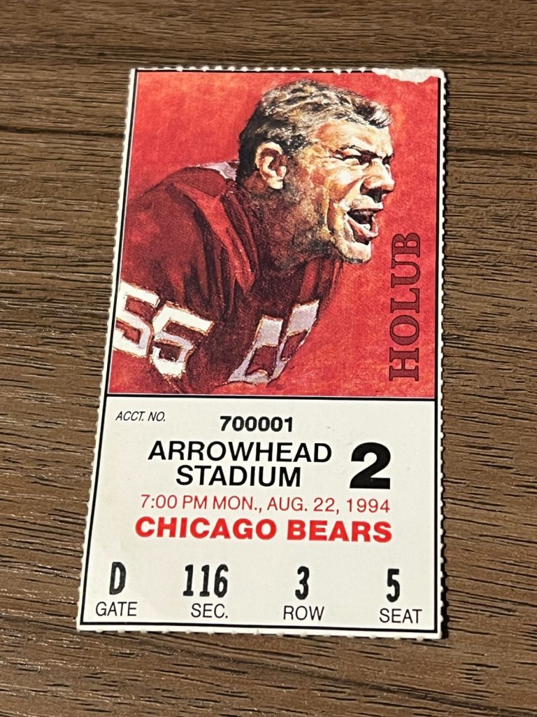 VTG FOOTBALL TICKET KANSAS CITY CHIEFS CHICAGO BEARS 8/22 1994