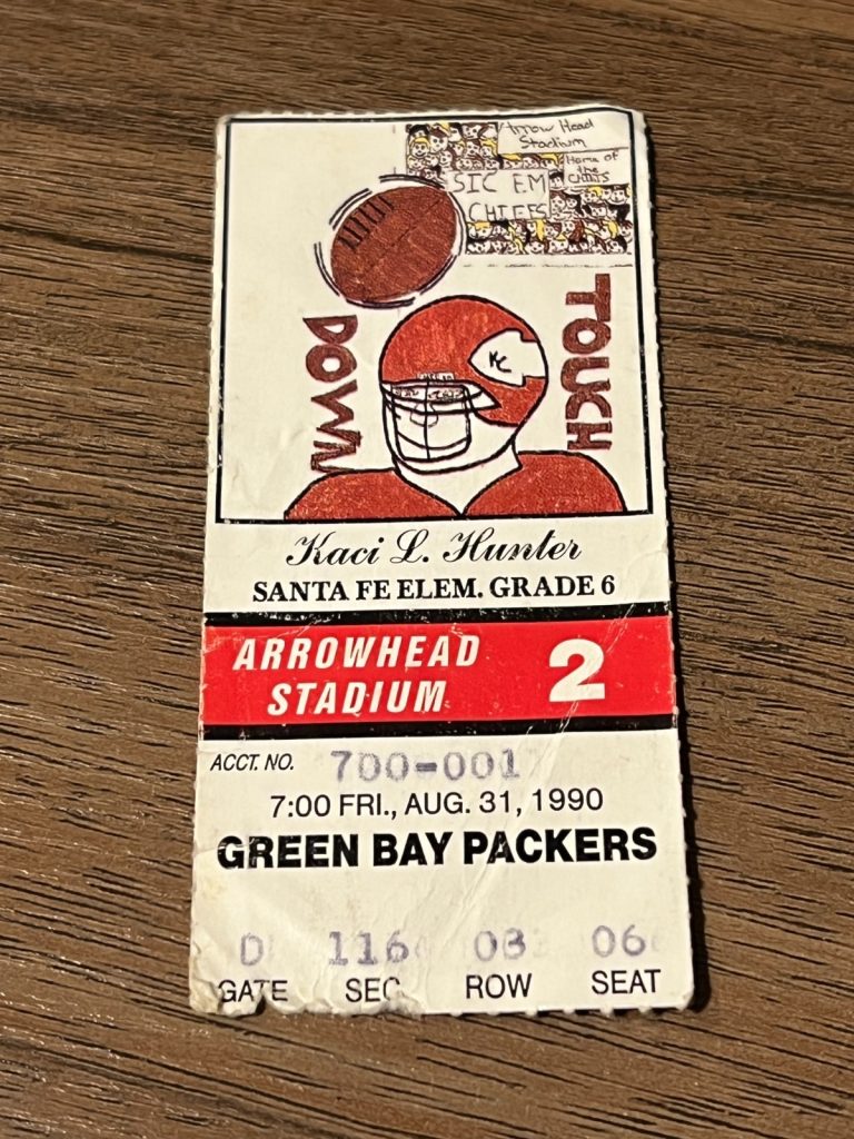 VTG FOOTBALL TICKET KANSAS CITY CHIEFS GREEN BAY PACKERS 8/31 1990