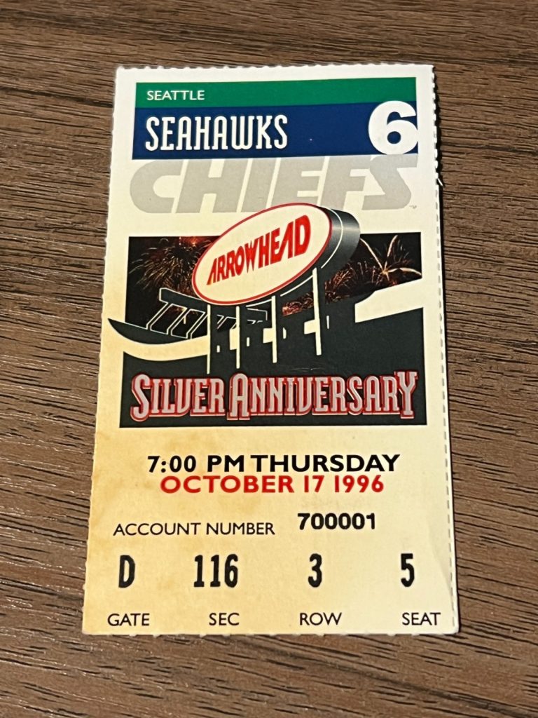 VTG FOOTBALL TICKET KANSAS CITY CHIEFS SEATTLE SEAHAWKS 10/17 1996