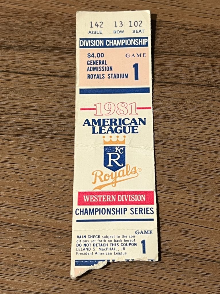 VTG Baseball Ticket KANSAS CITY ROYALS 1981 PLAYOFF WESTERN DIVISION GAME 1