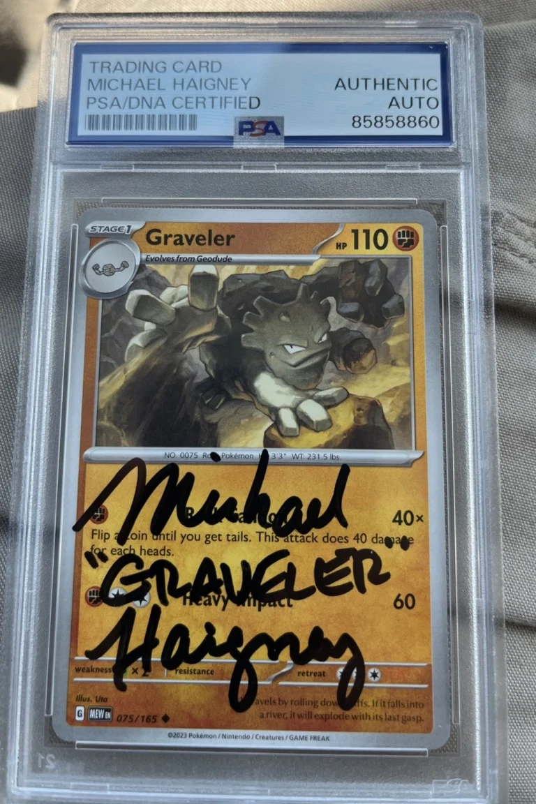 MICHAEL HAIGNEY SIGNED AUTOGRAPHED POKEMON CARD GRAVELER PSA ENCAPSULATED