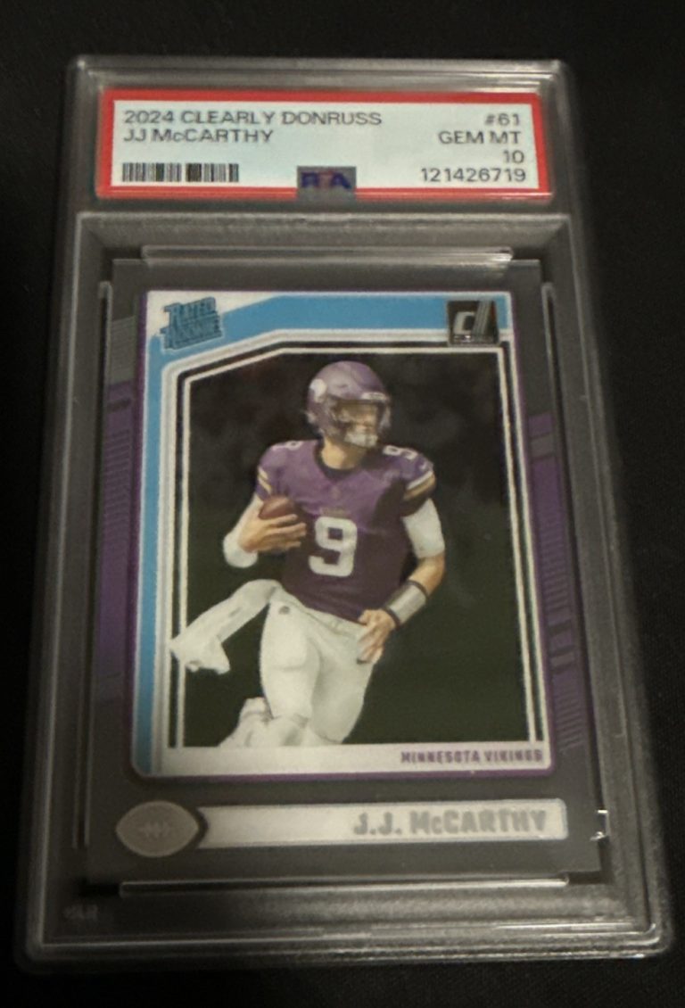 Graded 2024 Panini Clearly Donruss JJ McCarthy #61 Rookie Football Card PSA 10