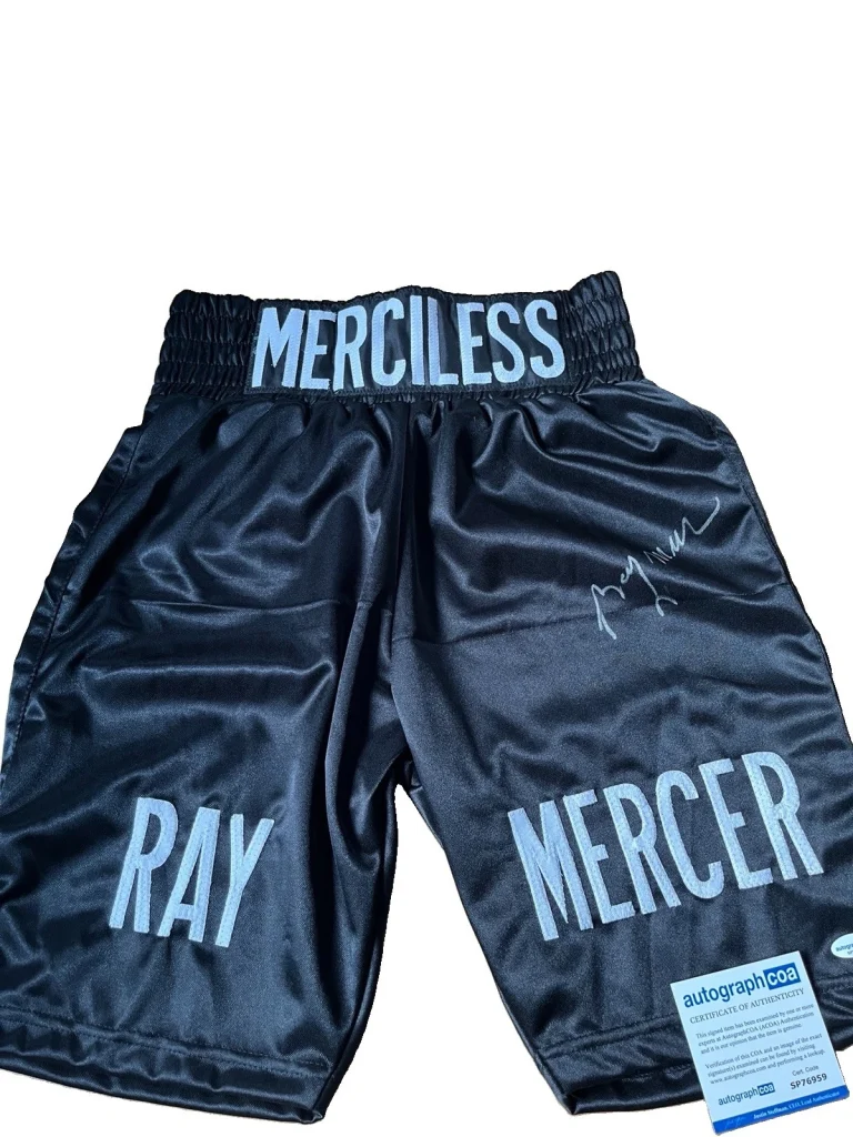 BOXER RAY MERCILESS MERCER SIGNED AUTOGRAPHED BOXING TRUNKS SHORTS ACOA CERT
