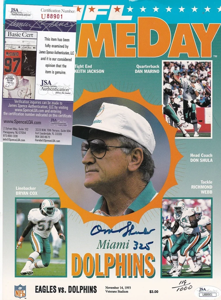 DON SHULA  MIAMI DOLPHINS #325 SIGNED NFL GAMEDAY #119  JSA AUTHENTICATED