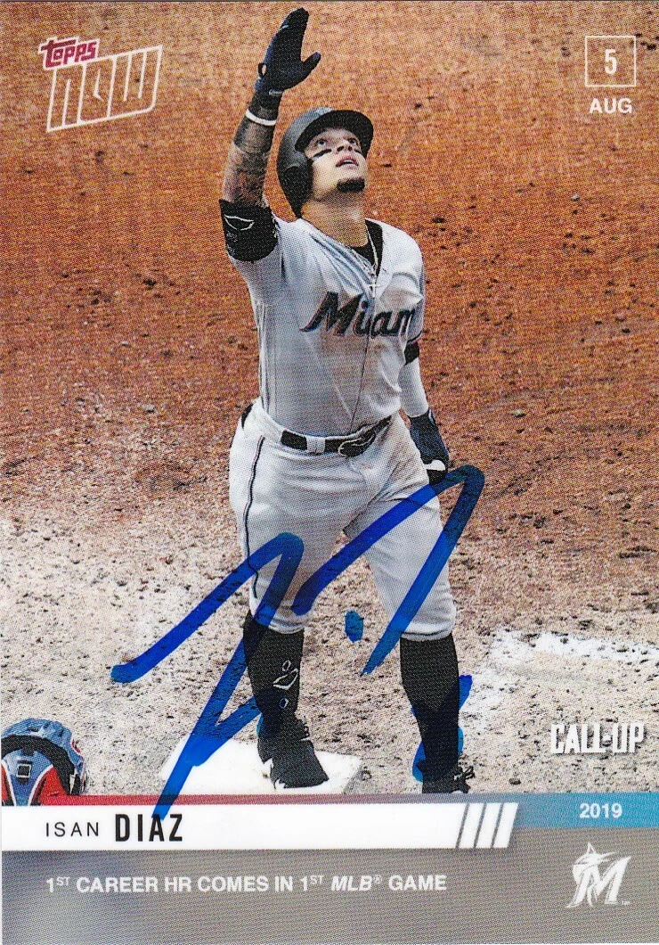 ISAN DIAZ  MIAMI MARLINS   SIGNED 2019 TOPPS NOW CARD #634