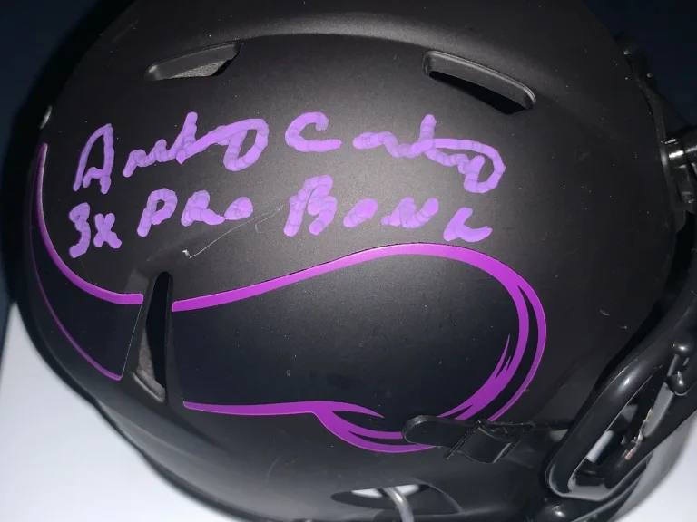 ANTHONY CARTER MINNESOTA VIKINGS 3 X PRO BOWL ECLIPSE SIGNED RIDDELL MINI HELMET