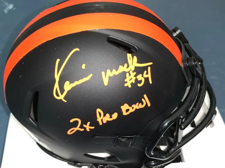 KEVIN MACK  CLEVELAND BROWNS  2 X PRO BOWL  ECLIPSE JSA SIGNED MINI HELMET