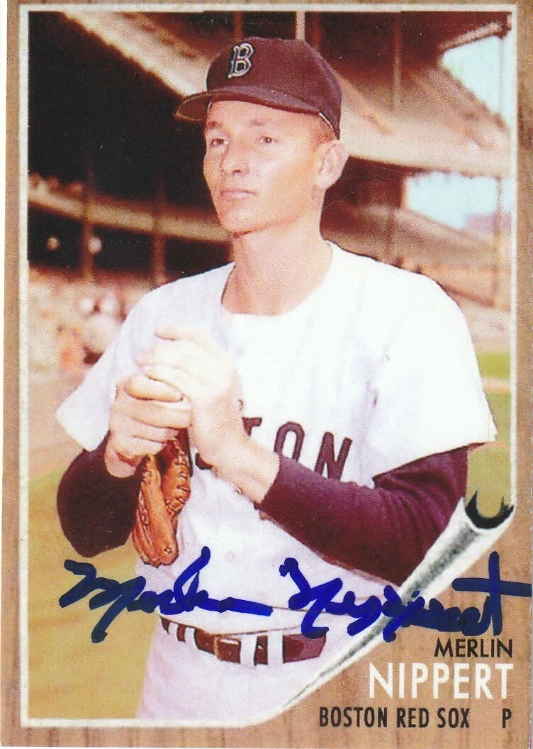 MERLIN NIPPERT  BOSTON RED SOX  SIGNED 1962 TOPPS CUSTOM CARD
