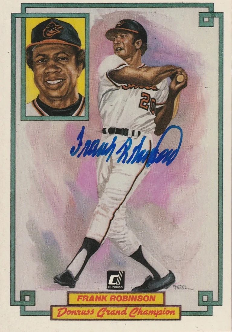 FRANK ROBINSON BALTIMORE ORIOLES SIGNED 1984 DONRUSS GRAND CHAMPIONS CARD #43