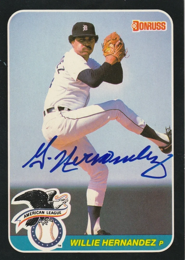 WILLIE HERNANDEZ DETROIT TIGERS  SIGNED 1987 DONRUSS ACTION ALL STAR CARD #43