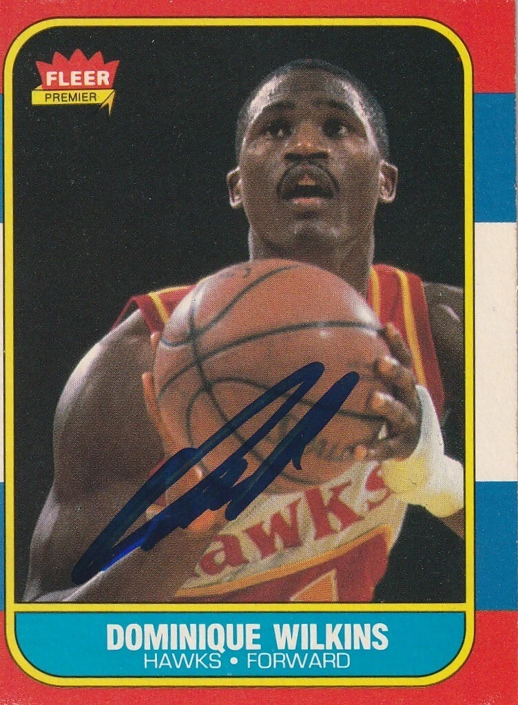 DOMINIQUE WILKINS ATLANTA HAWKS SIGNED 1986 FLEER CARD #121