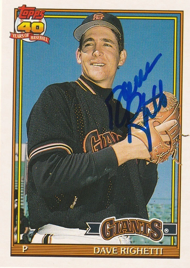 DAVE RIGHETTI SAN FRANCISCO GIANTS  SIGNED 1991 TOPPS TRADED CARD #96T