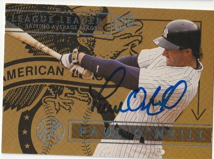 PAUL O'NEILL NEW YORK YANKEES  SIGNED 1995 FLEER ULTRA LEAGUE LEADERS CARD #1
