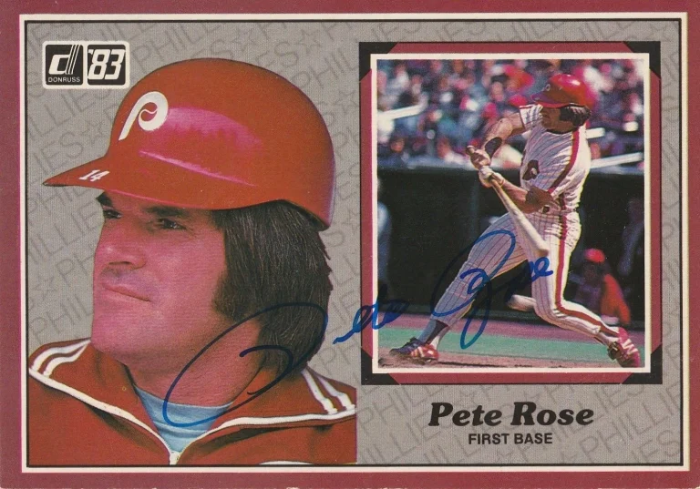 PETE ROSE CINCINNATI REDS  SIGNED 1983 DONRUSS ACTION ALL STAR CARD #31