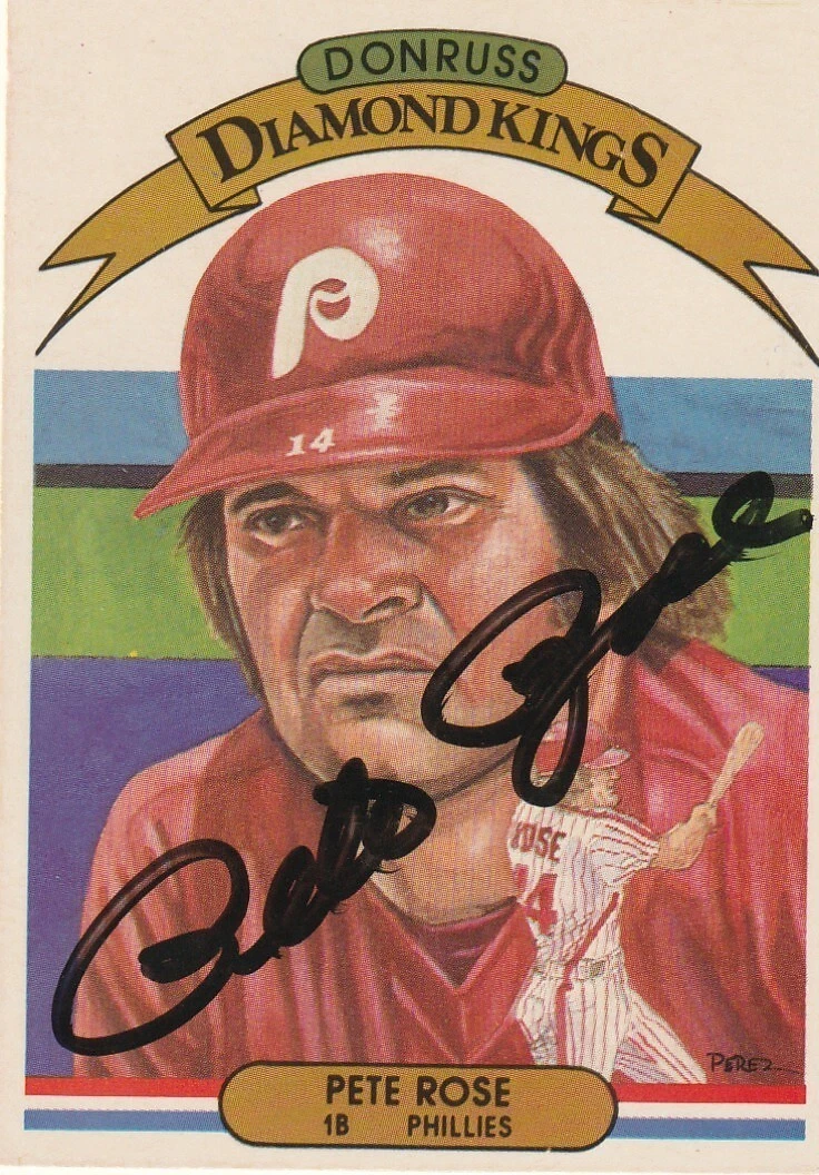 PETE ROSE PHILADELPHIA PHILLIES  SIGNED 1982 DONRUSS DIAMOND KING CARD #1