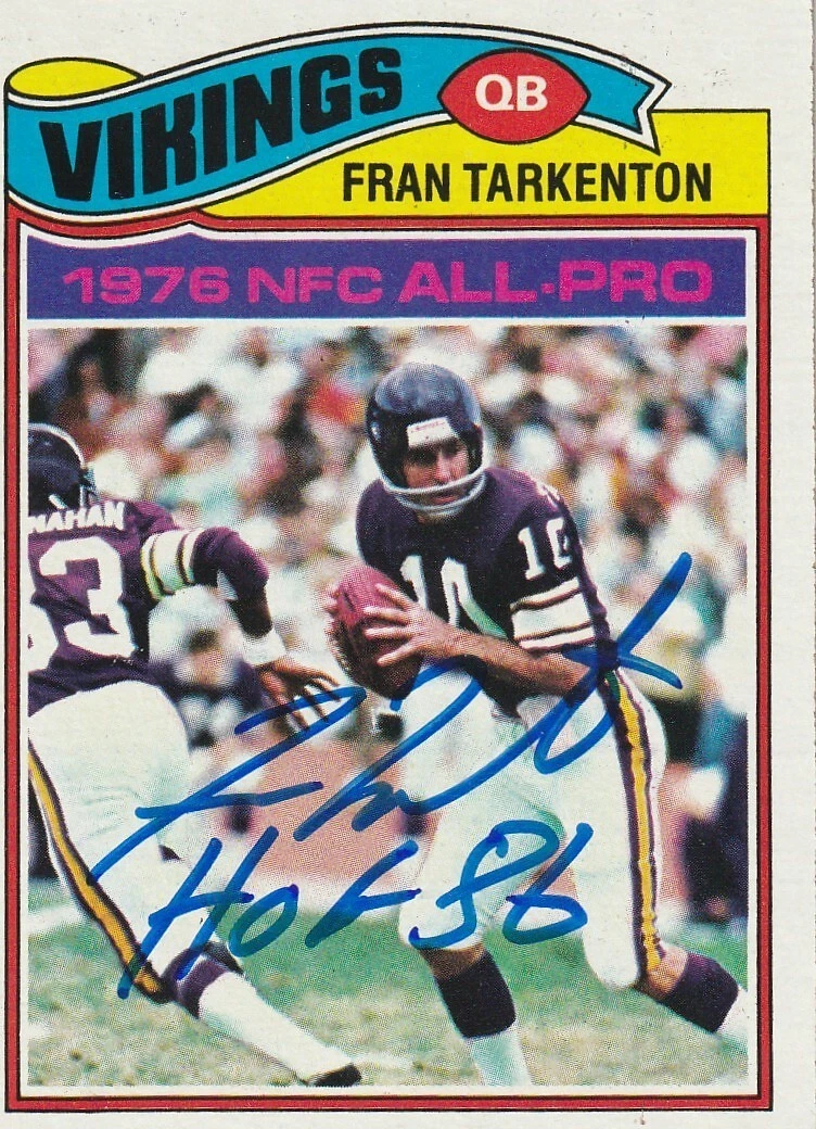 FRAN TARKENTON MINNESOTA VIKINGS  SIGNED 1977 TOPPS CARD #400