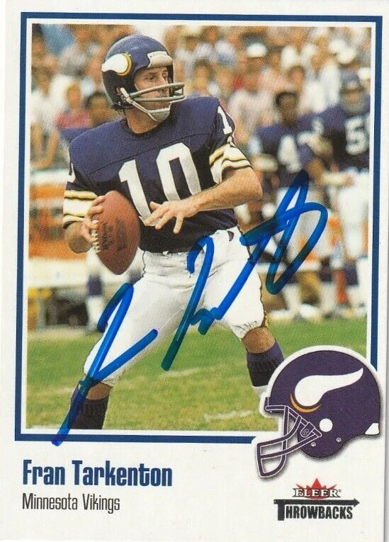 FRAN TARKENTON MINNESOTA VIKINGS  SIGNED 2002 FLEER THROWBACKS CARD #10